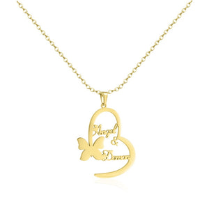 Butterfly Heart Double Name Necklace