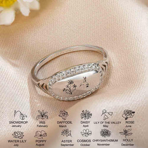 S925 Sterling Silver Ring | Bird and flower print ring