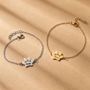 Customized name paw print bracelet