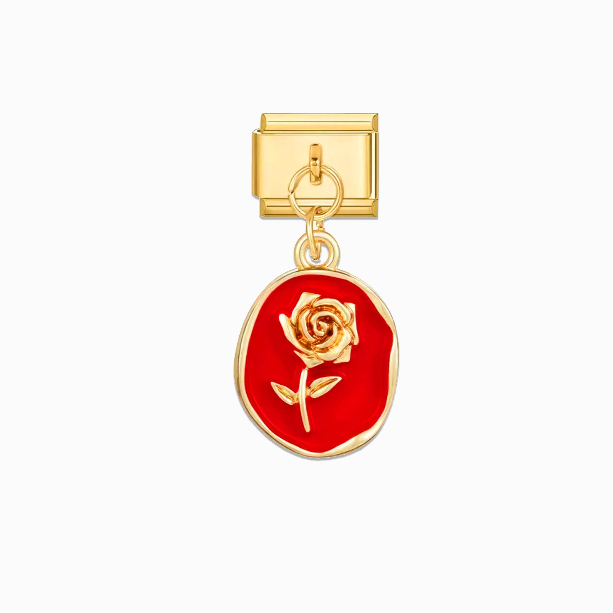 4158 - Gold Red Rose Charm