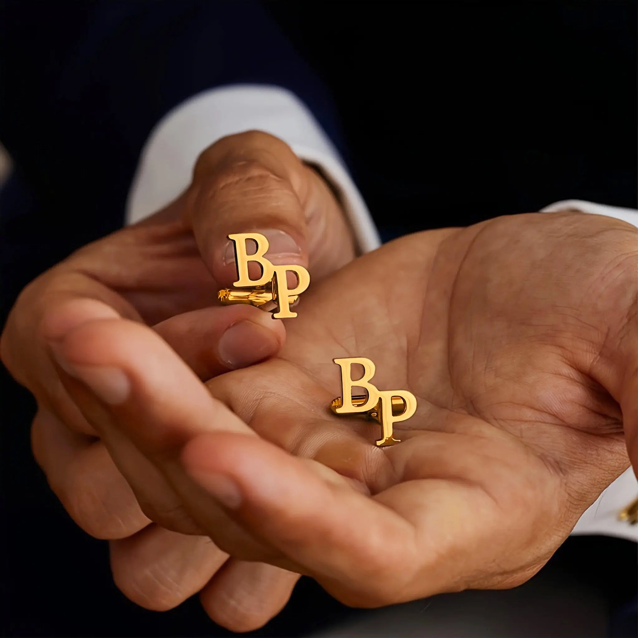 Custom Initial Monogram Cufflinks – Personalized Gold Two Letter Shirt Cufflinks for Men Wedding & Business