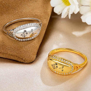 S925 Sterling Silver Ring | Bird and flower print ring