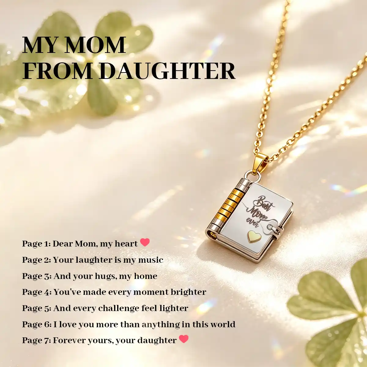 Personalized Book Necklace – Openable Message Necklace with Heartfelt Blessings Gift for Mom, Daughter, Son & Loved Ones