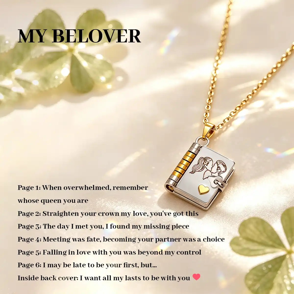 Personalized Book Necklace – Openable Message Necklace with Heartfelt Blessings Gift for Mom, Daughter, Son & Loved Ones