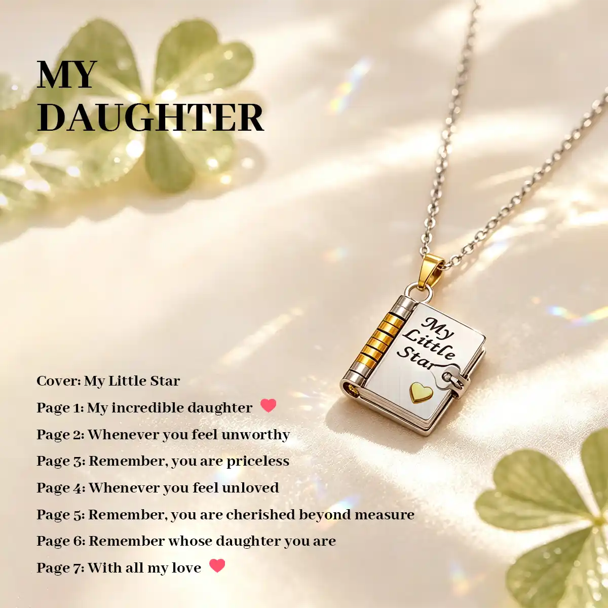 Personalized Book Necklace – Openable Message Necklace with Heartfelt Blessings Gift for Mom, Daughter, Son & Loved Ones