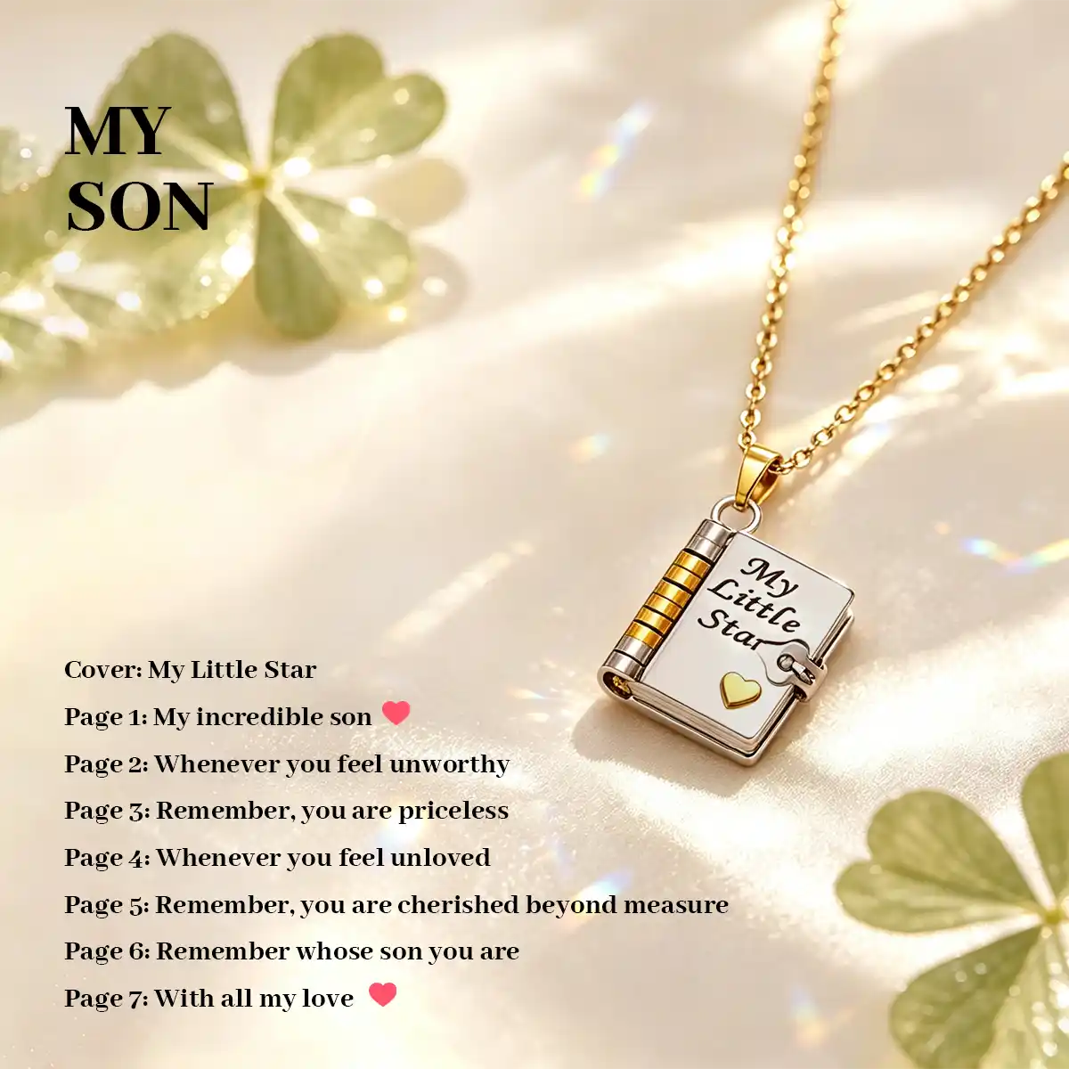 Personalized Book Necklace – Openable Message Necklace with Heartfelt Blessings Gift for Mom, Daughter, Son & Loved Ones