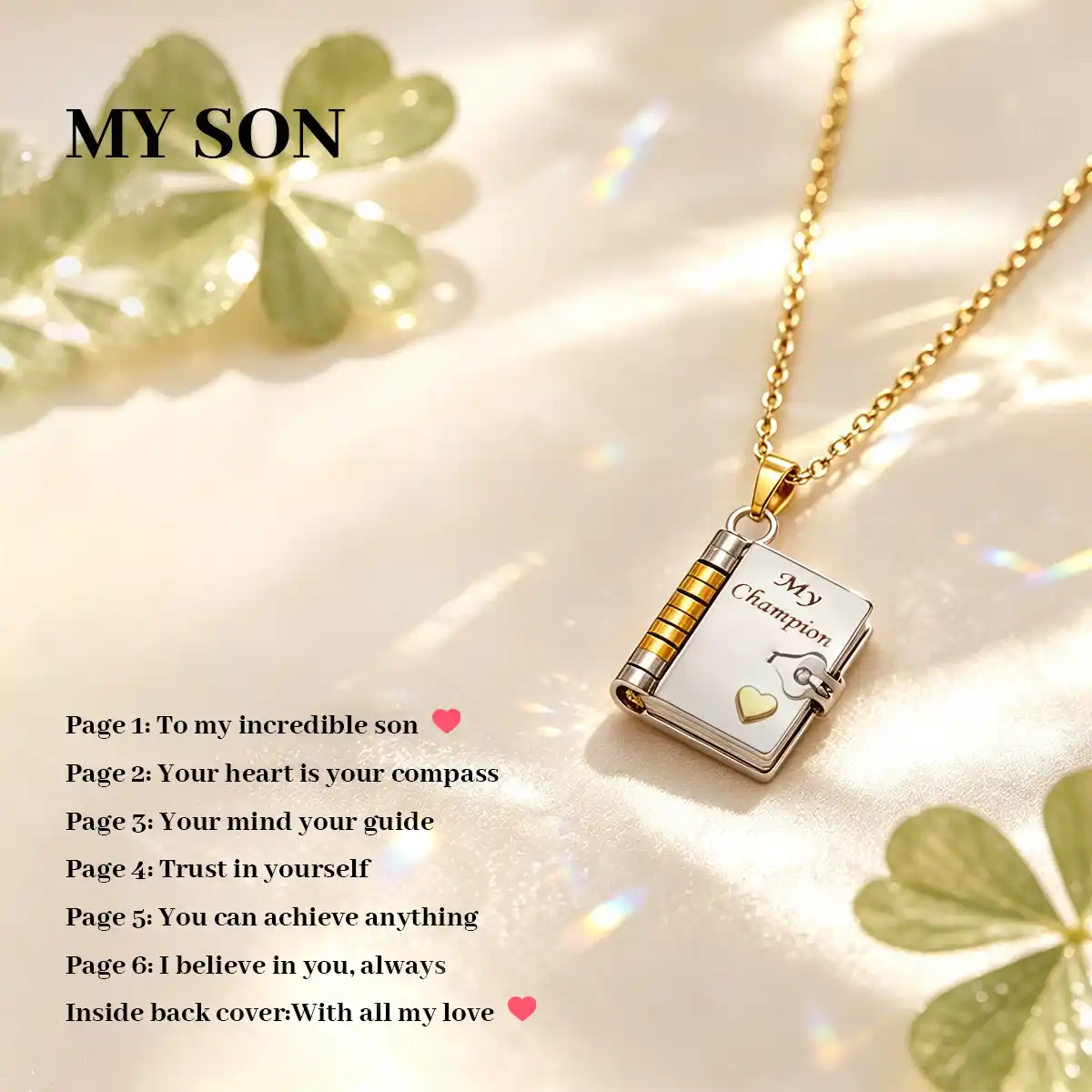 Personalized Book Necklace – Openable Message Necklace with Heartfelt Blessings Gift for Mom, Daughter, Son & Loved Ones