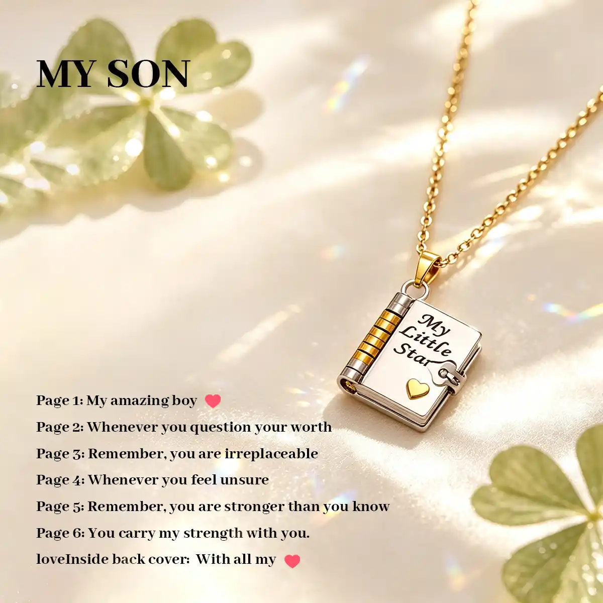 Personalized Book Necklace – Openable Message Necklace with Heartfelt Blessings Gift for Mom, Daughter, Son & Loved Ones
