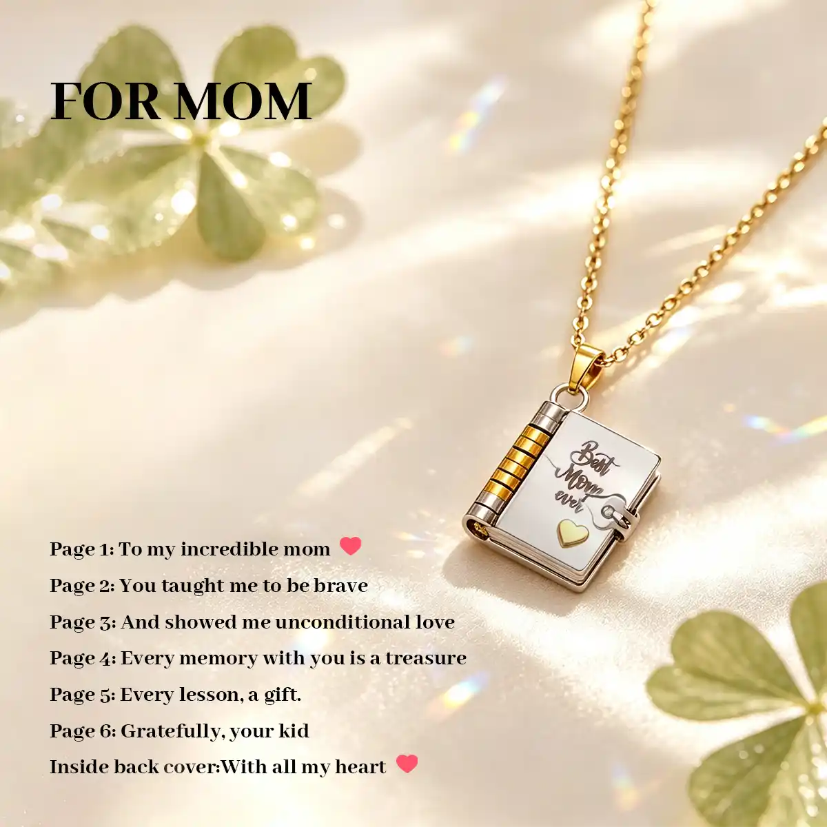 Personalized Book Necklace – Openable Message Necklace with Heartfelt Blessings Gift for Mom, Daughter, Son & Loved Ones