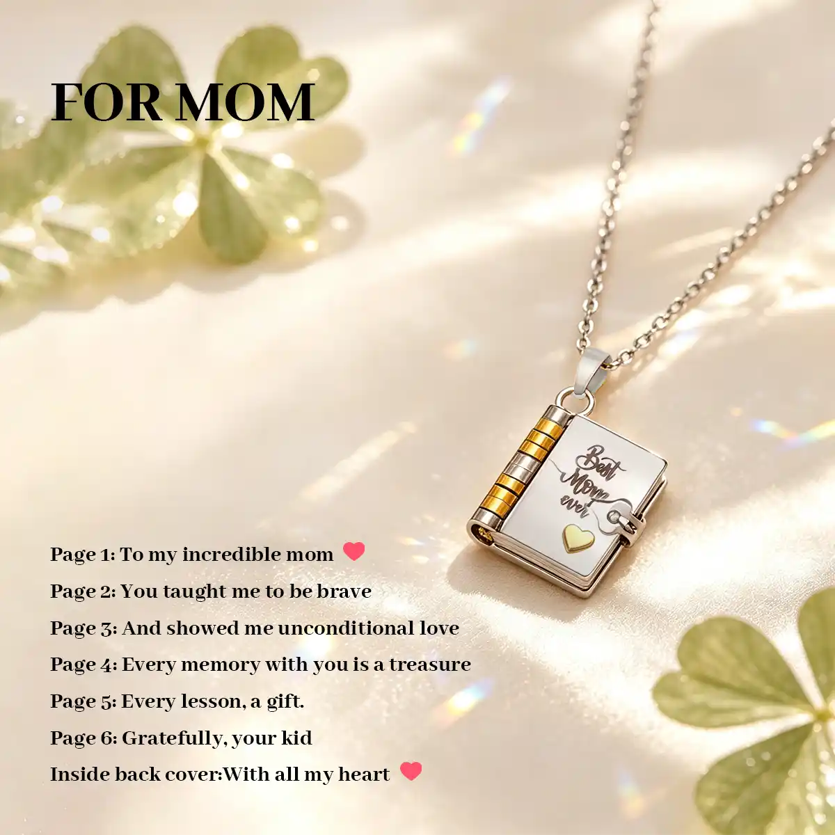 Personalized Book Necklace – Openable Message Necklace with Heartfelt Blessings Gift for Mom, Daughter, Son & Loved Ones