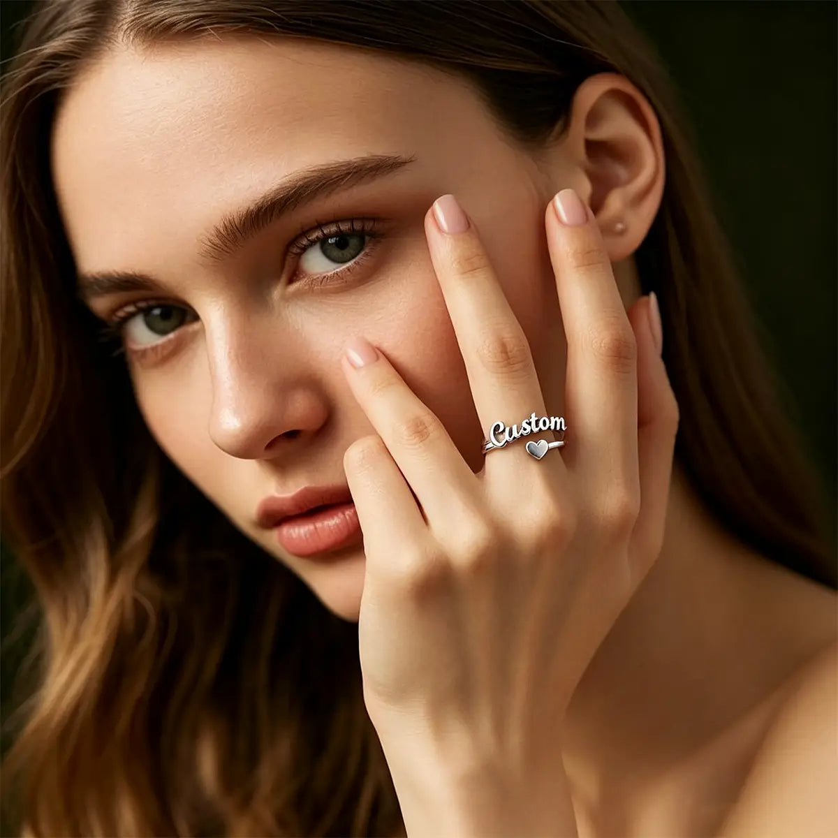 Personalized Open Heart Couple Ring, Custom Name Letter Ring, Stainless Steel Adjustable Ring, Vacuum Plated 18K Real Gold, Waterproof Promise Ring Gift