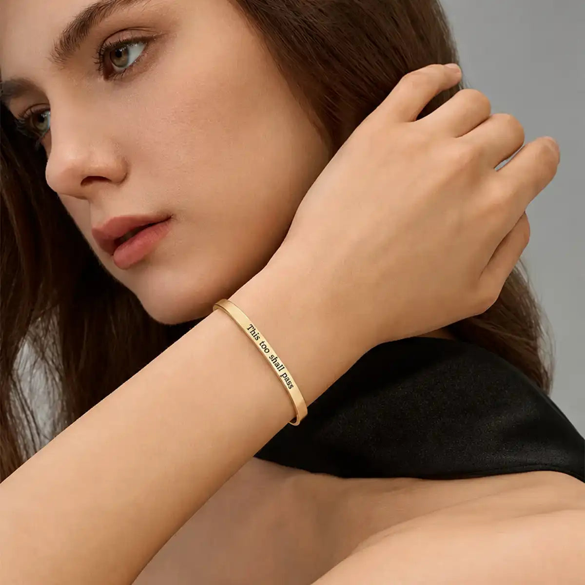 Sleek silver engraved quote cuff bracelet for daily minimalist style