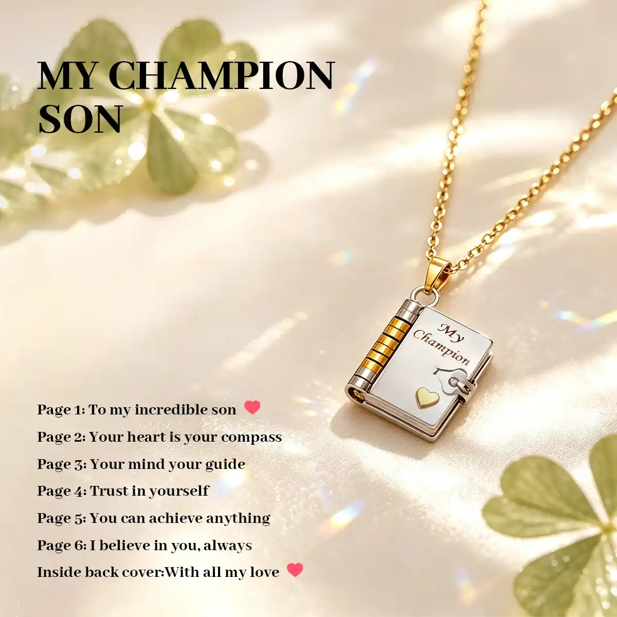 Personalized Book Necklace – Openable Message Necklace with Heartfelt Blessings Gift for Mom, Daughter, Son & Loved Ones