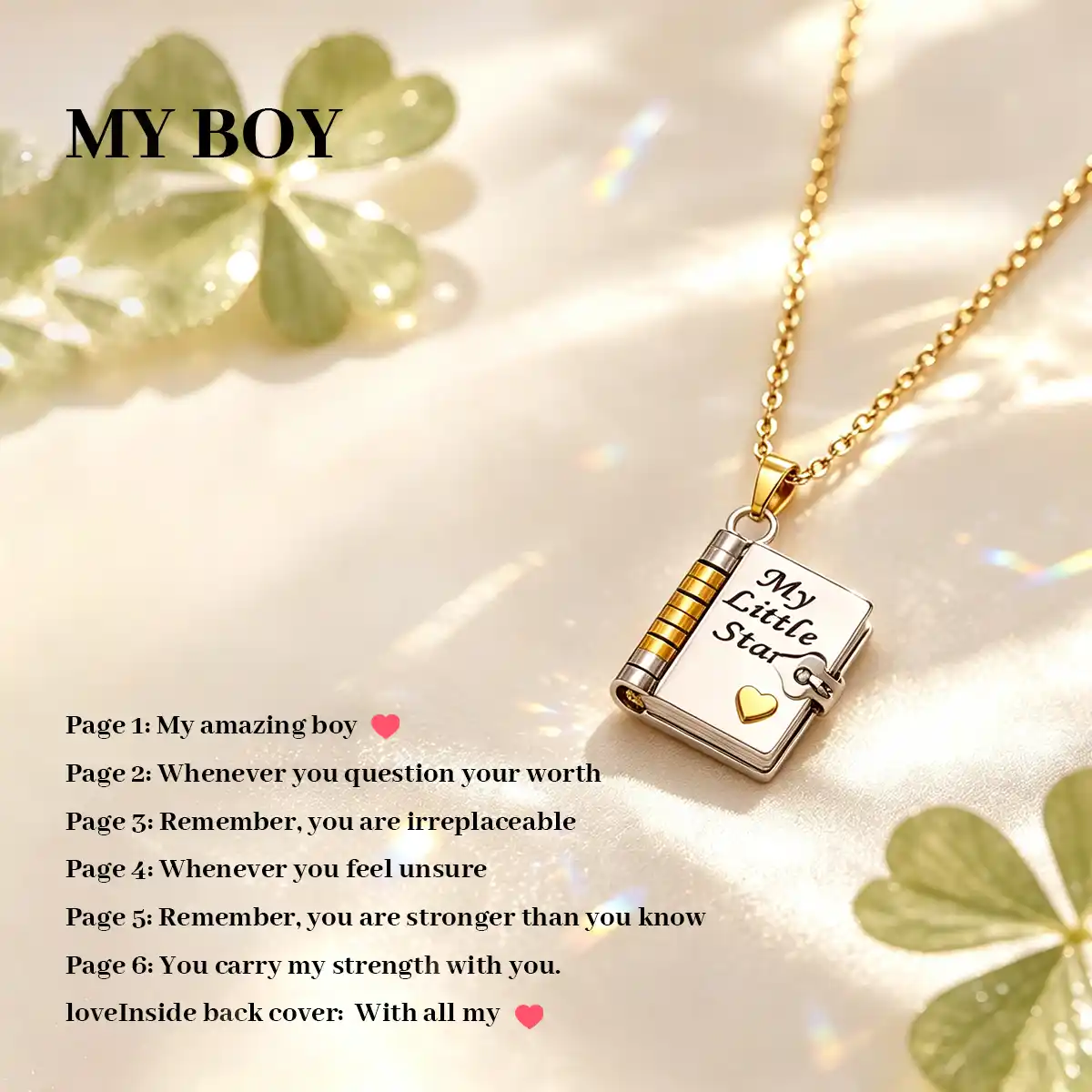 Personalized Book Necklace – Openable Message Necklace with Heartfelt Blessings Gift for Mom, Daughter, Son & Loved Ones