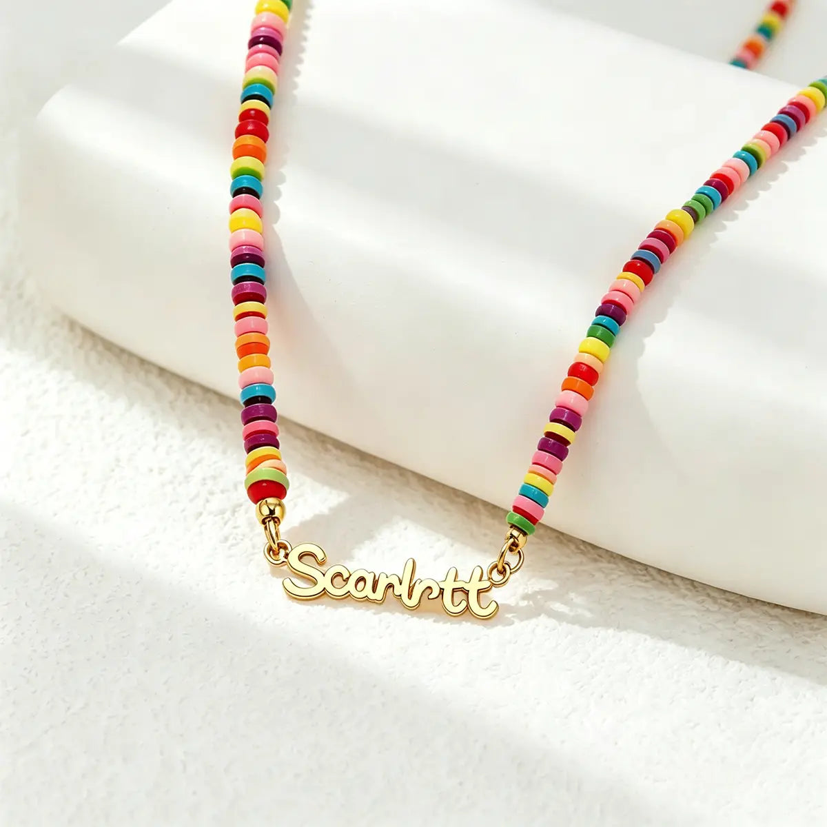 Custom Kids Name Necklace, Personalized Stainless Steel Baby Letter Necklace with Polymer Clay Beads, Cute Toddler Jewelry Gift for Birthday, Baby Shower, Christmas