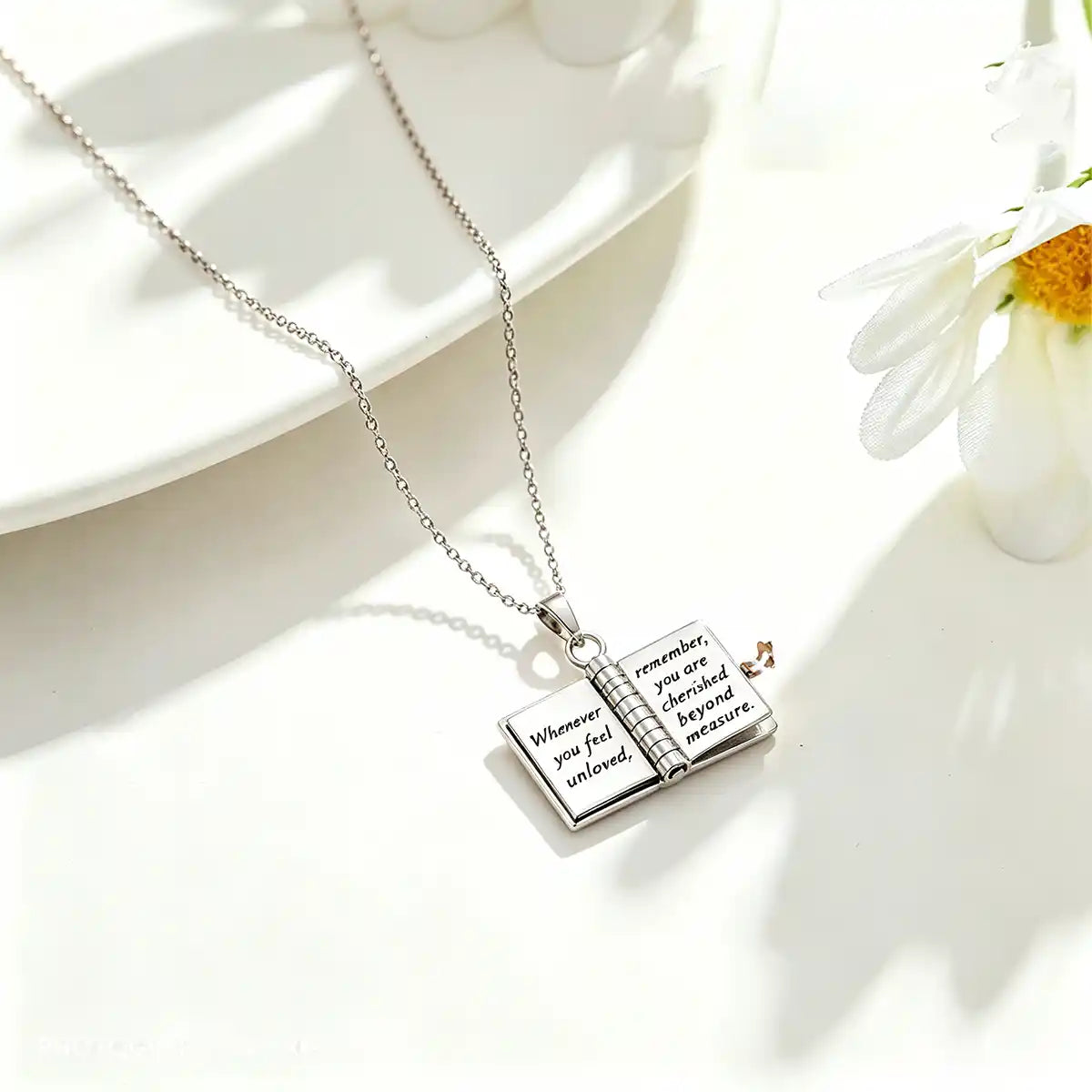 Personalized Book Necklace – Openable Message Necklace with Heartfelt Blessings Gift for Mom, Daughter, Son & Loved Ones